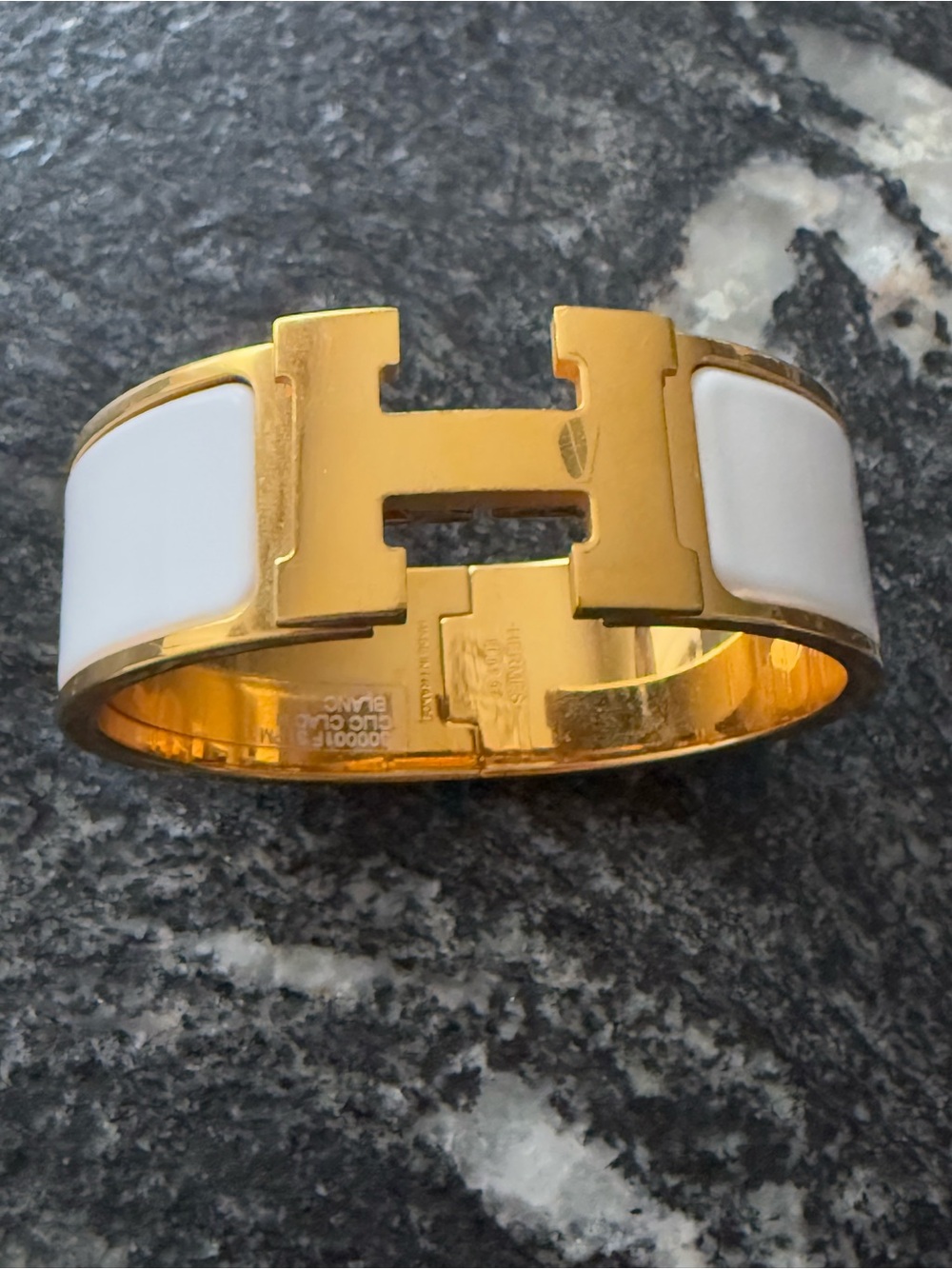 Hermes White and Gold Clic H Bracelet
